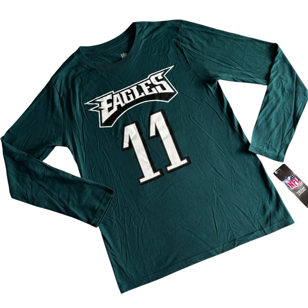 NEW Philadelphia Eagles T‎ Shirt Youth XL 18/20 Green Wentz 11 NFL Long Sleeve